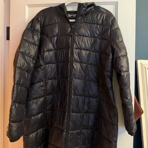 Aventura Women’s Black Long Puffer Coat XXL Hooded Lightweight Quilted Jacket